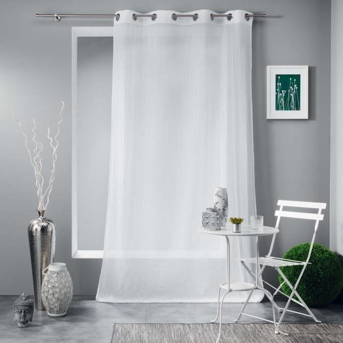 Voilage - Mitsy - 140 X 240 Cm - Poly Coton - Blanc - 8 Œillets Métal Argenté