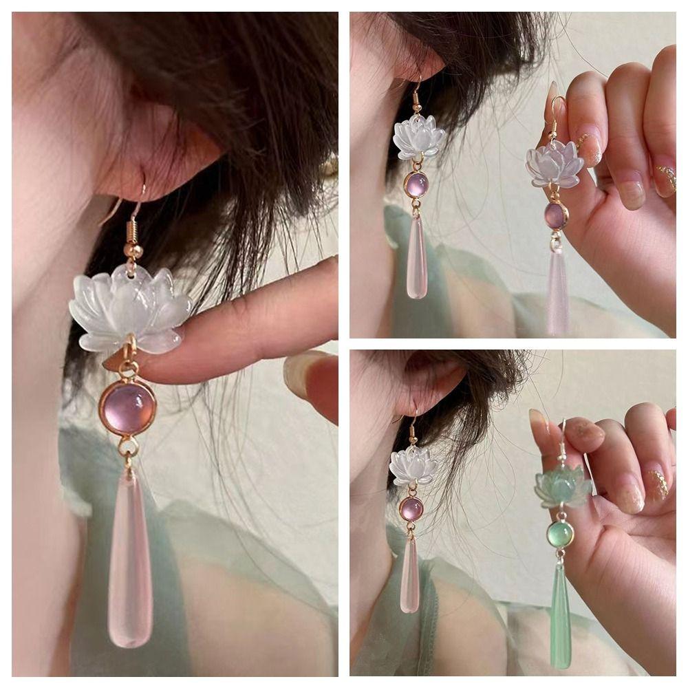 Элегантные китайские классические серьги Ретро серьги-капли воды с лотосом Серьги-крючки с подвеской в виде лотоса Женщины