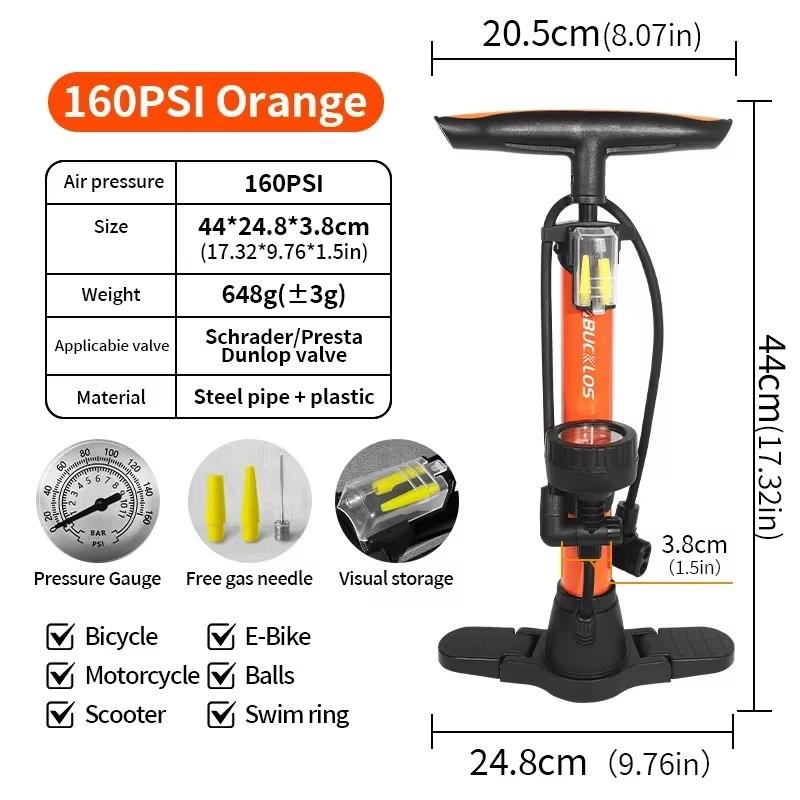 BUCKLOS 160PSI Велосипедные насосы Шредер/Преста Насос-инфлятор для клапана велосипедной шины Манометр высокого давления Накачиватель шин для мотоцикла