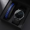 2pcs/set, Fashion Men's Casual PU Leather Strap Quartz Watch & Men's Blue Bracelet, Mens Gift
