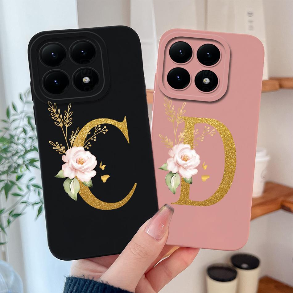 Чехол для Xiaomi 15T Pro 17 Pro Max Элегантные золотые буквы Мягкий жидкий силикон Защитная задняя крышка от падения для MI 15 T
