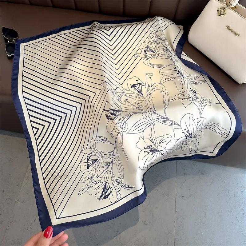 Fashion Handkerchief Women Neck Scarves Silk Satin Headband Small Hijab Scarfs Cartoon Print Kerchief Cute Hair Scarf For Ladies