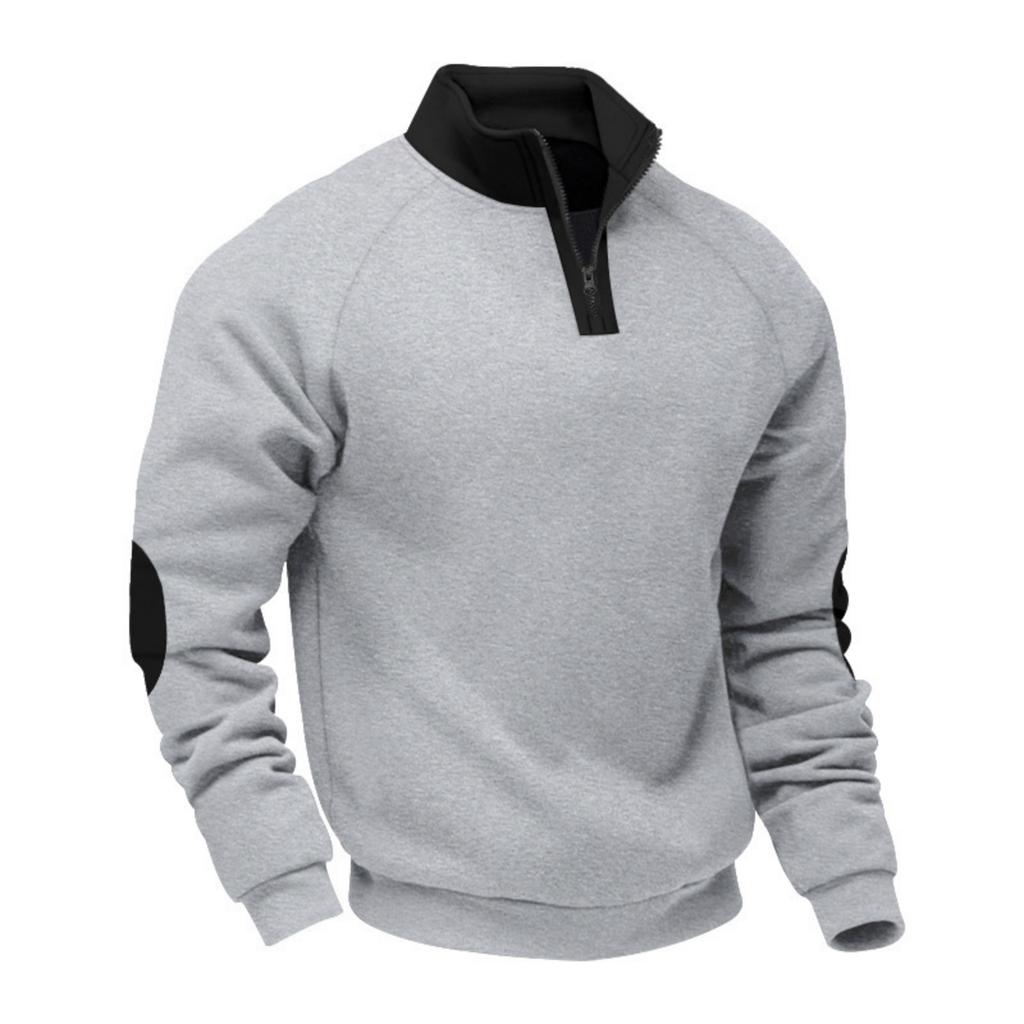 Men's Loose And Casual Two-color Fleece Stand-up Collar Pullover, Half-zipper Long-sleeved Sweatshirt