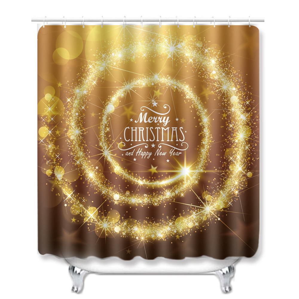 Christmas Shower Curtain Floor Mat Combination Four-Piece Set Bathroom Toilet Carpet Shower Room Mat Foot Mat