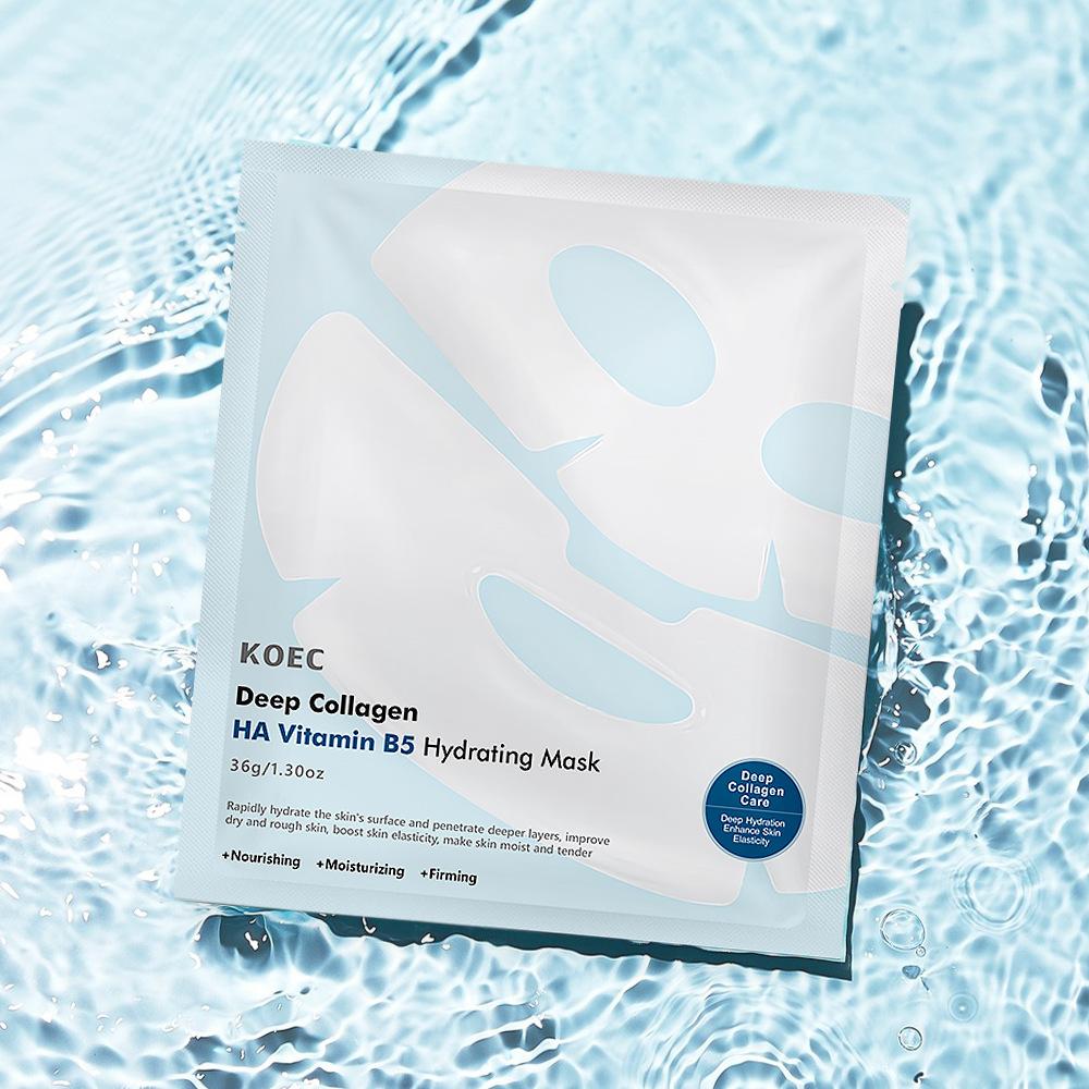 KOEC Collagen Face Mask with HA & VB5 Hydrating Transparent Sheet Mask Brightening Moisturizing 5 Pack