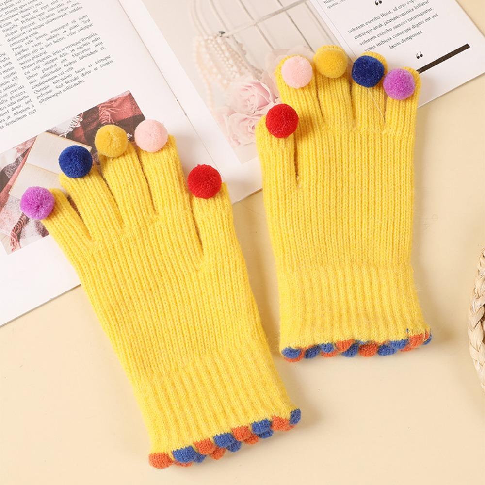 Korean Style Full Finger Mittens Colorful Hairball Cycling Driving Gloves Knitting Gloves Outdooor