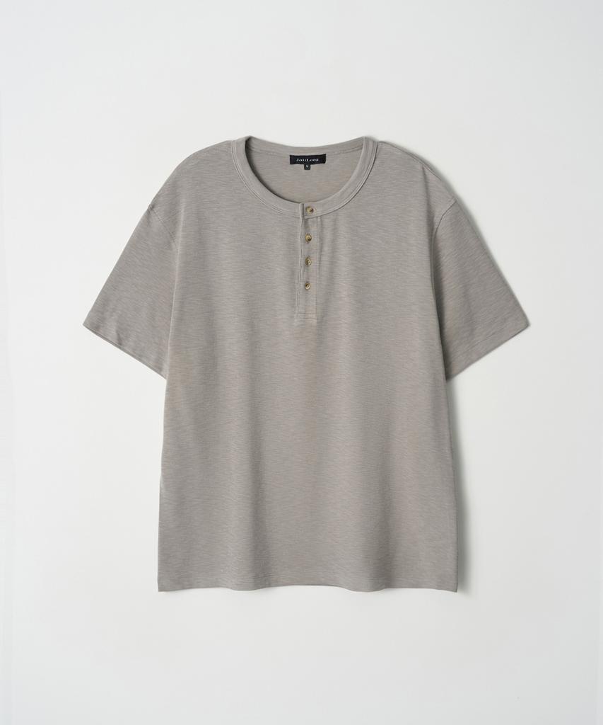 JOJILONG Jn153 Vintage Slub Henley Half T-Shirt - Ash Beige