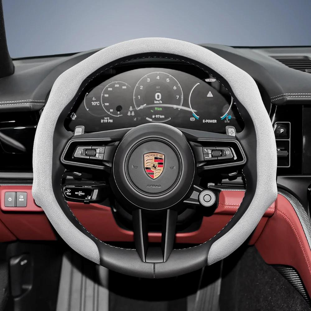 Подходит для Porsche, Премиальная замшевая накладка на руль с кнопками, Нескользящая, Прочная, для Cayenne 996 Macan 957 Volante Boxster 986