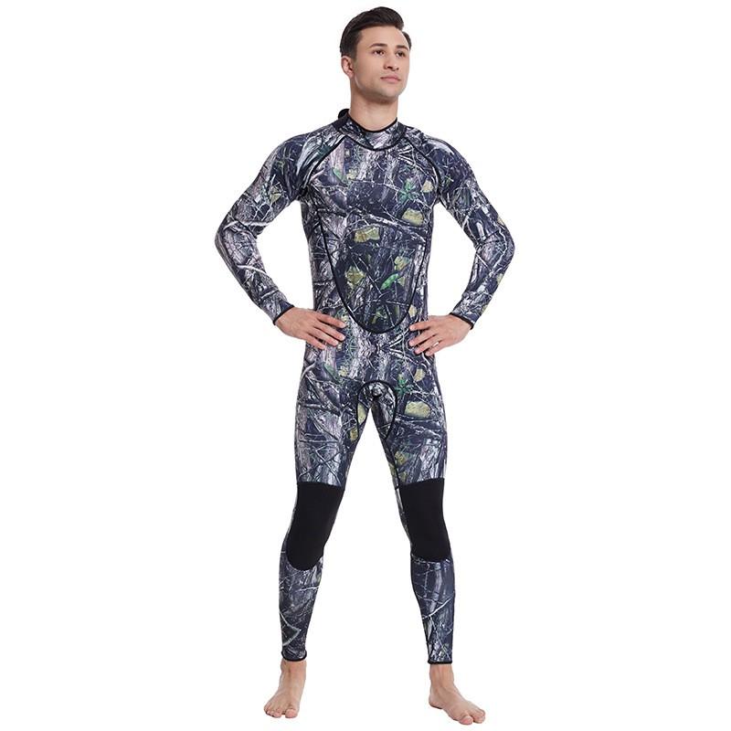 Mens Full-Body Thermal Wetsuit Diving Snorkeling Fishing Winter Use Gray Blue