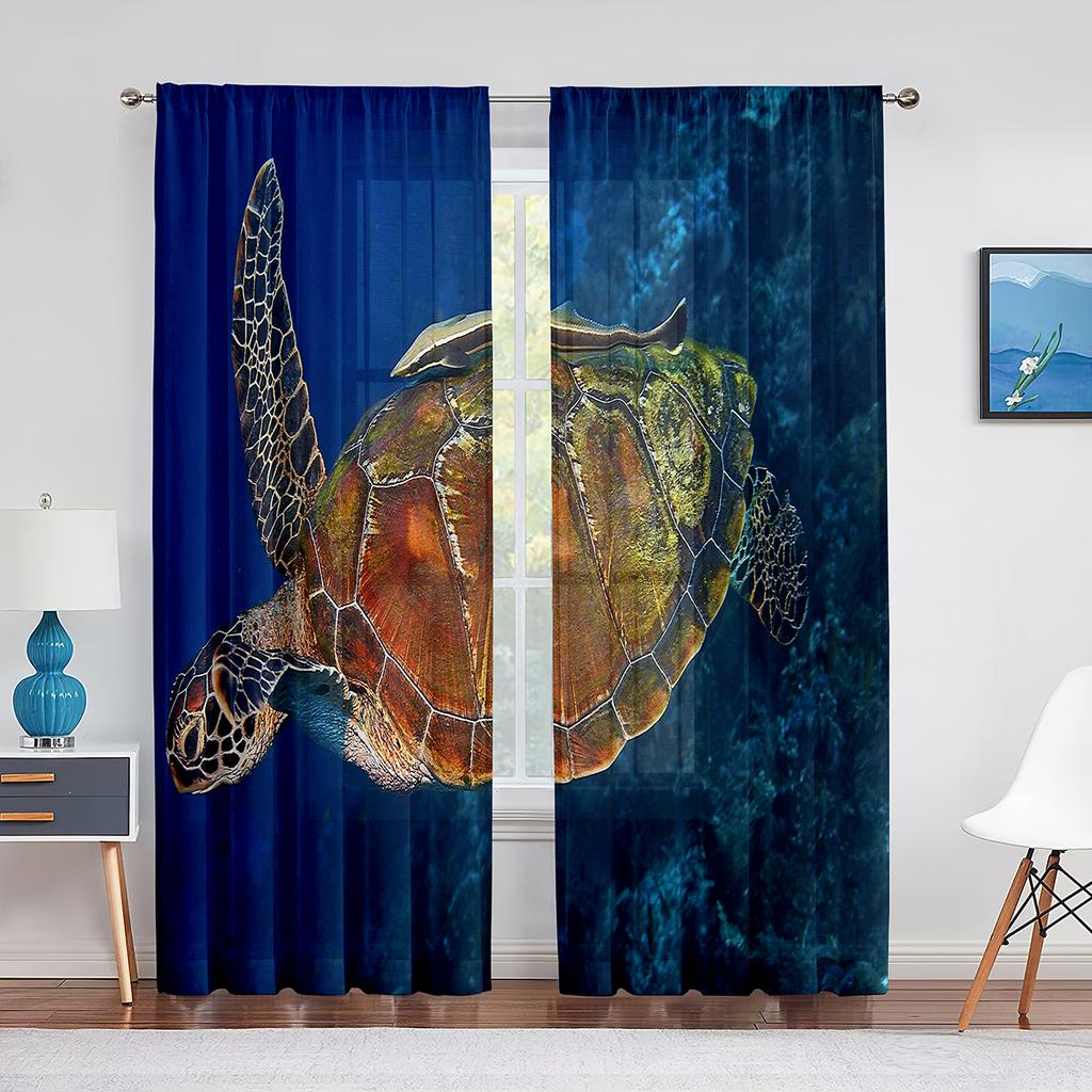 Подводные морские черепахи и дельфины Океаническая жизнь Прозрачные шторы для гостиной Вуаль Шторы для спальни Тюль Шторы для окон