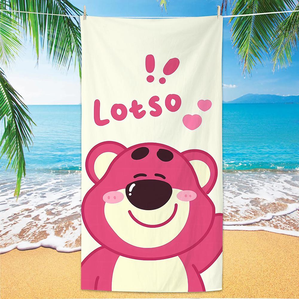 Cute Strawberry Bear Beach Towel Microfiber Printed Children'S Trumpet Cartoon Bear Beach Towel