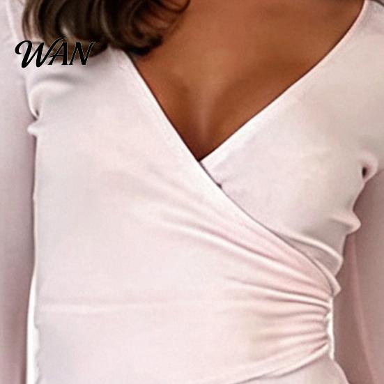 Relaxed Fit Leisure Outfits Women Sweatshirt Pants 2-Piece Set, V Neck Slim Top & High Fall Casual Clothing Waisted Wide Leg Trousers, Solid