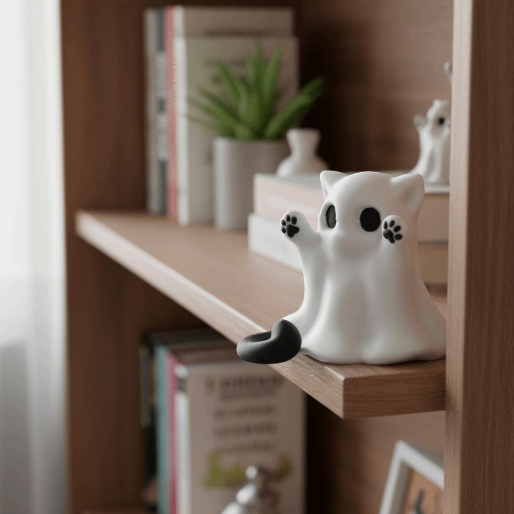 Hand-Raising Posture Ghost Cat Ornament Mini Halloween Cat Desk Figurine Ghost Cat Figurine Office