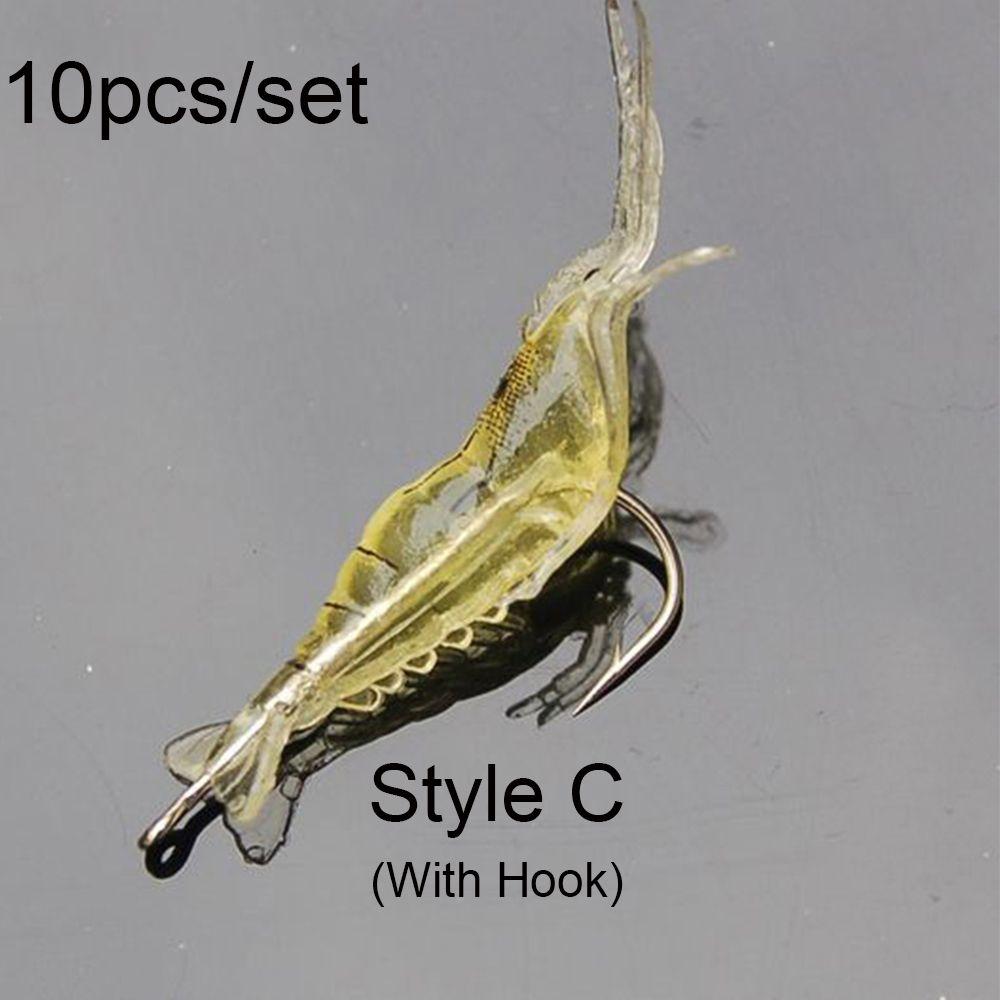 10Pcs New Soft Biomimetic Sea Fishing Prawn Lure Hook Worm Silicone Shrimp Fake Bait