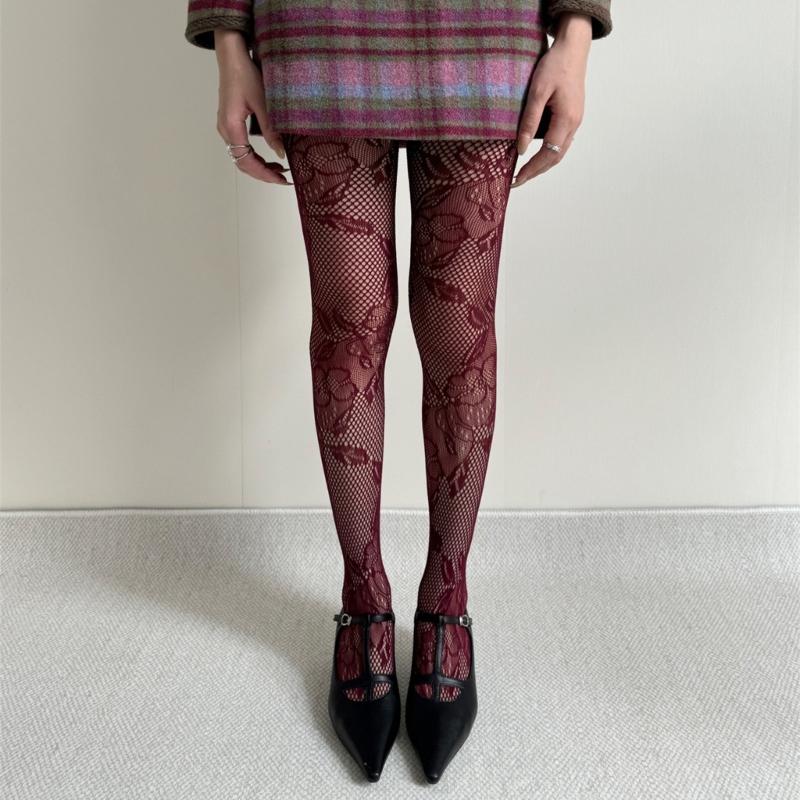 Женские винтажные колготки в рыболовную сеть с ажурным цветочным узором в корейском стиле, элегантные сетчатые колготки, чулки, чулочно-носочные изделия