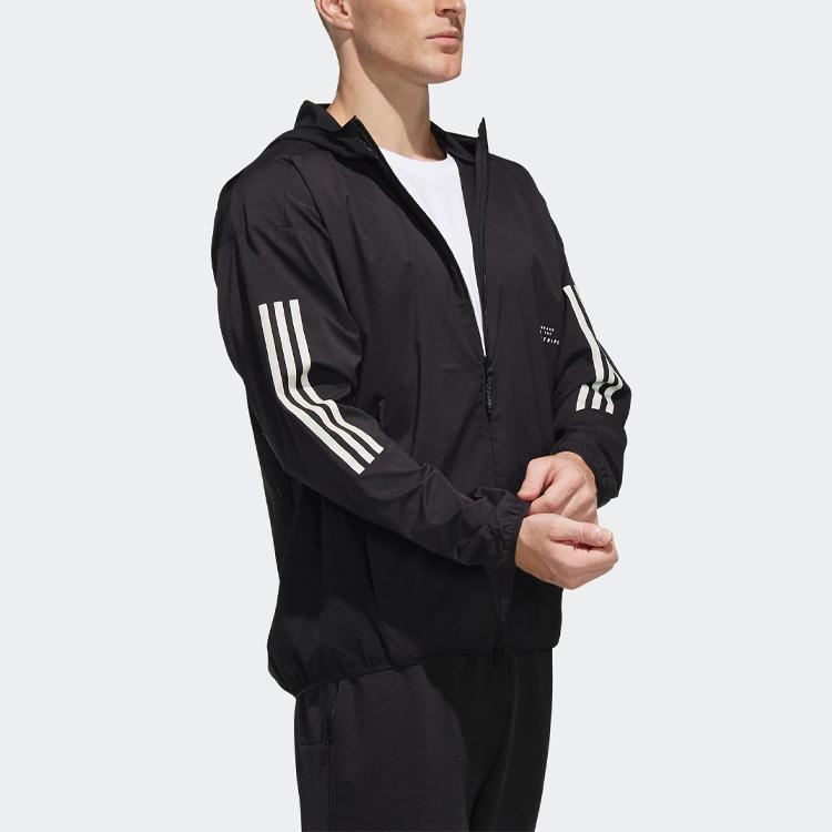 Adidas Куртка с капюшоном и принтом в полоску с логотипом Мужские куртки черные FM5325