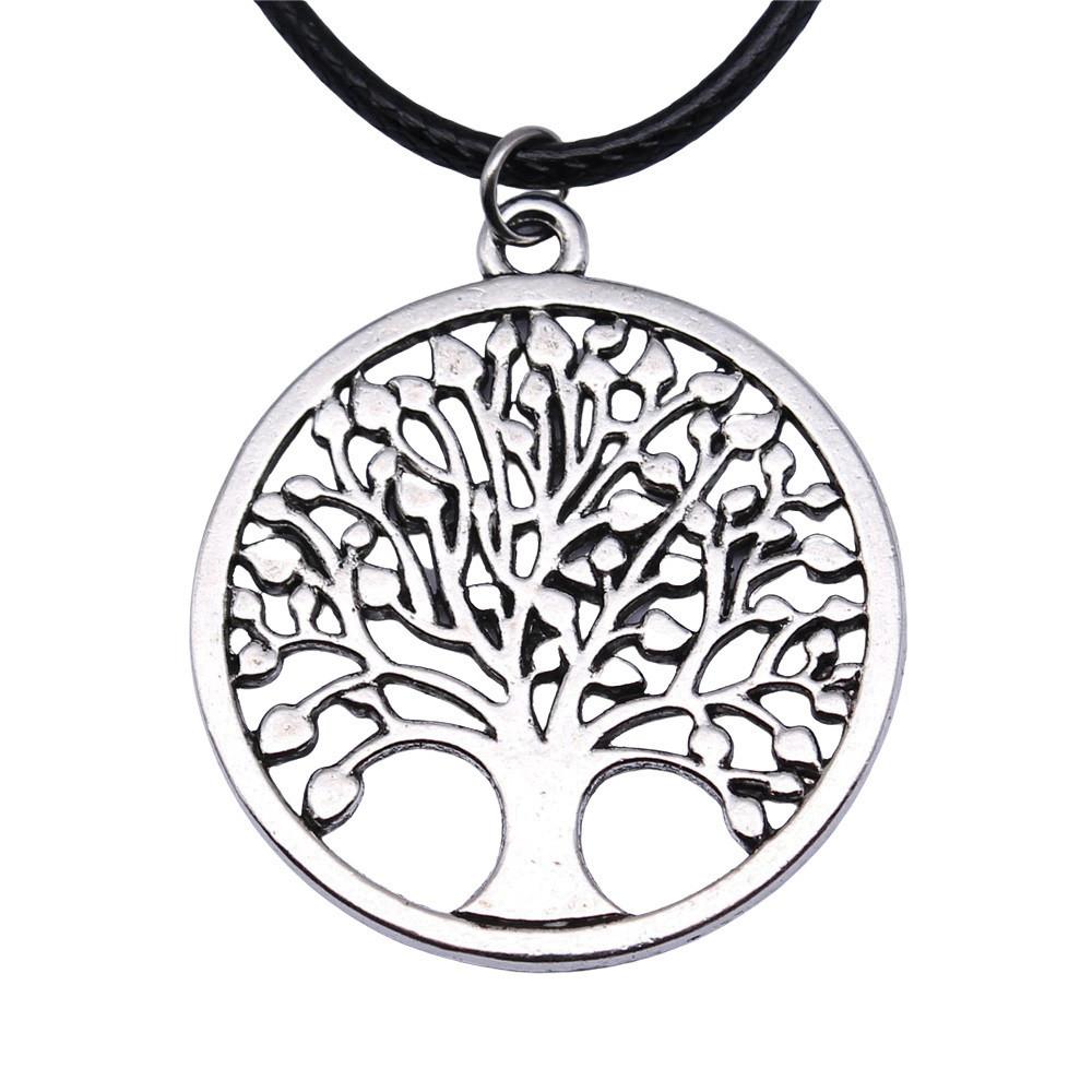 Антикварный кулон-ожерелье "Древо Жизни" Nature Boho Statement Jewelry 45см Кожаная цепочка
