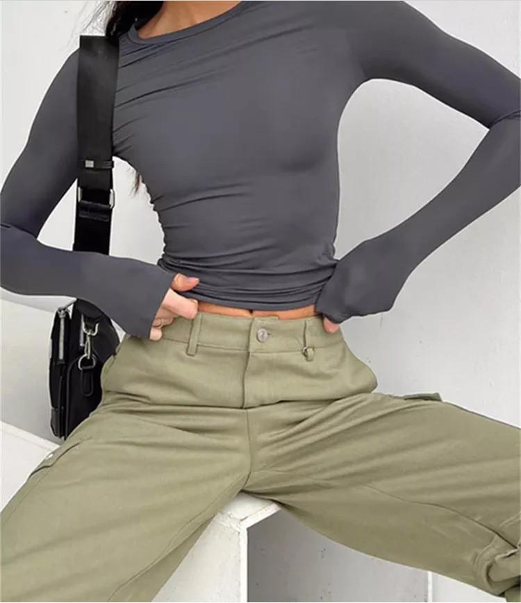 Women's Casual Slim Fit Long Sleeve T-Shirt - Solid Color, Spring/Autumn Pullover, Streetwear Base Layer Top