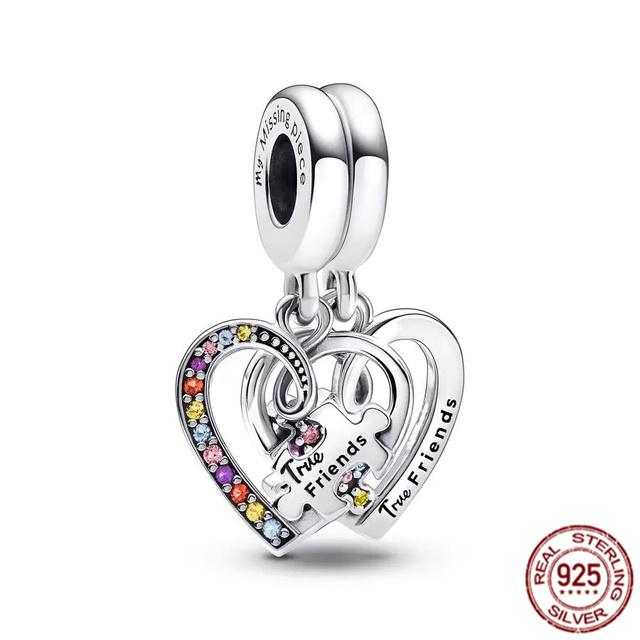 Silver 925 Puzzle Piece Hearts Splittable Friendship Dangle Charm Bead Fit Sweet Fasion Bracelet Necklace Jewelry Gift