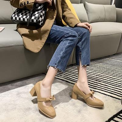 На каблуке с бантом квадратный каблук японский стиль лолита белые высокие туфли Мэри Джейн готическая обувь для женщины 2025 женская летняя обувь А