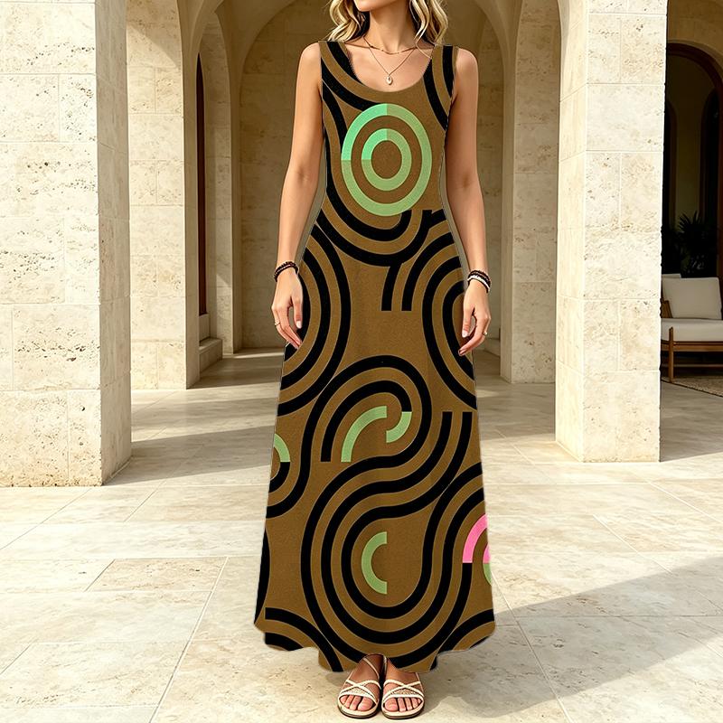 Sleeveless Maxi Dress Geometry Series,Soft Comfortable Fabric,Fashion Design,Ideal for Daily Commute,Casual Home & Vacation