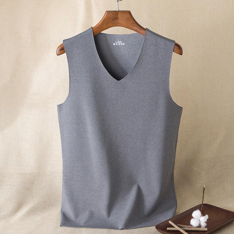 Men Winter Seamless Thermal Vest V-neck Sleeveless Thermal Underwear Thickened Elastic Slim Fit Bottoming Shirt Thermal Tops