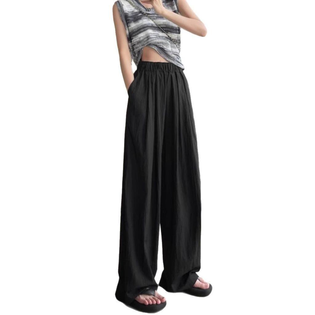 Маленькие летние брюки из ледяного шелка с широкими штанинами и высокой талией для женщин