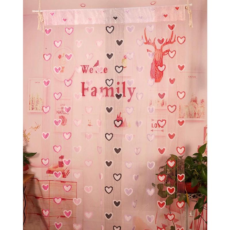 100*200см Кисточка Двухцветная Штора в форме сердца Романтичная Любящее сердце Струнная Полупрозрачная штора для дома Гостиная Спальня Штора