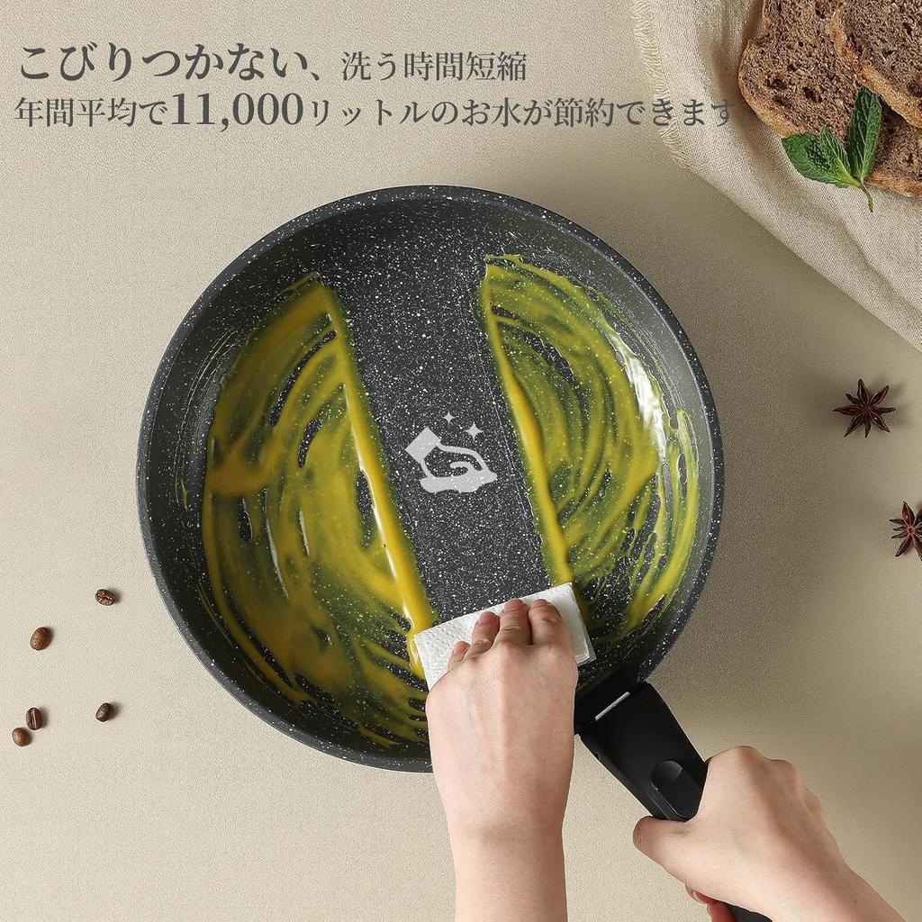 CAROTE EW 26cm Nonstick Frying Pan Only, Black, Handle Not Included, Induction & Gas