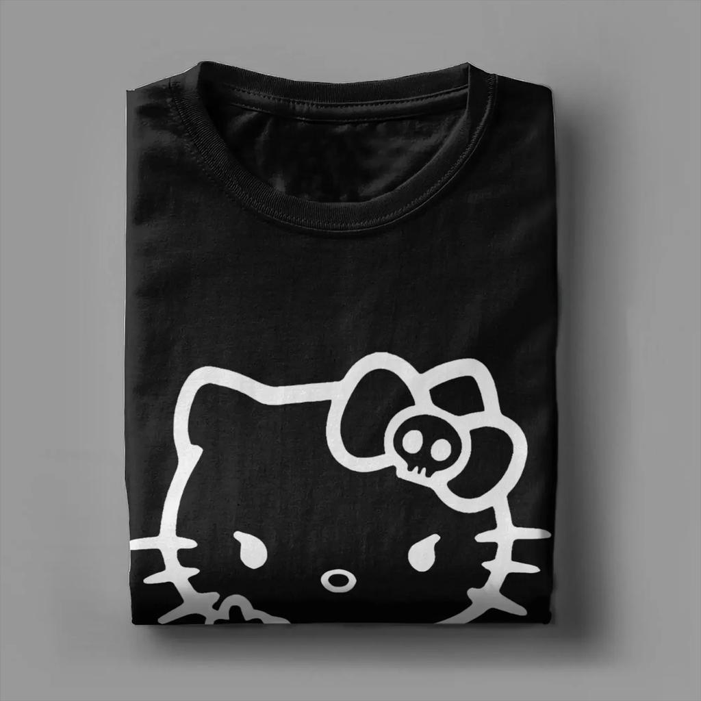 Hello Kitty Middle Finger T Shirt for Men Cotton Funny T-Shirts O Neck Tee Shirt Short Sleeve Tops Unique Women Clothing 2025