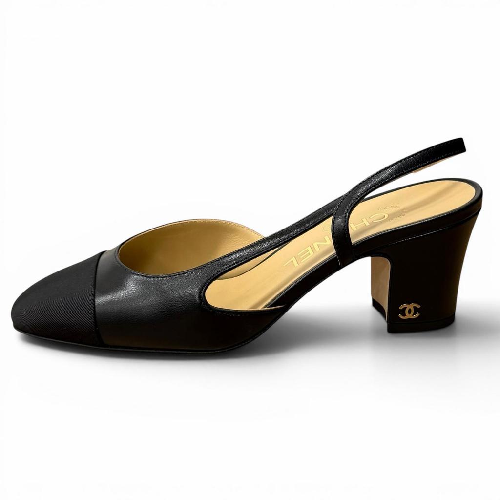 Excellent CHANEL pumps COCO MarkMetal Slingback Strap Leather 35.5 G31318 Used