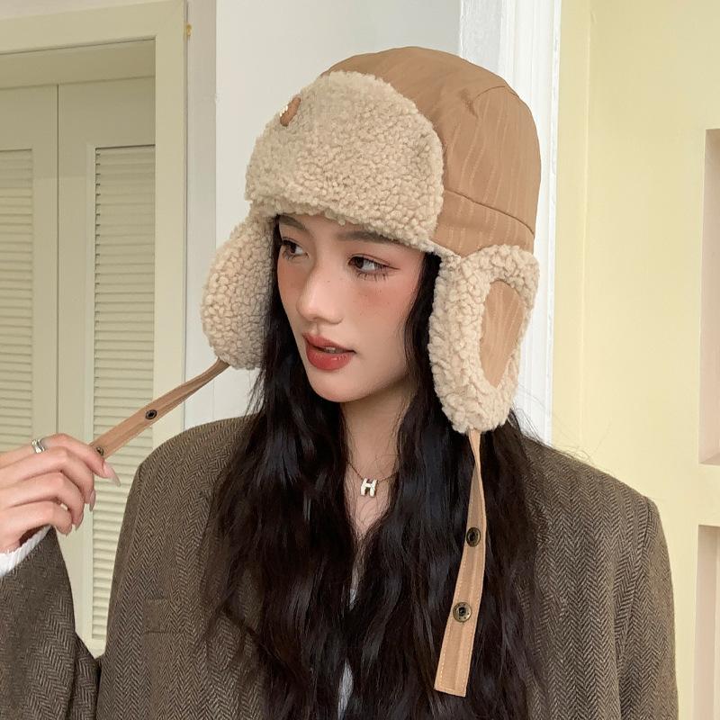 Осенне-зимняя женская шапка M медведь из овечьей шерсти, зимняя теплая, для защиты от холода на улице, шапка-ушанка, толстая