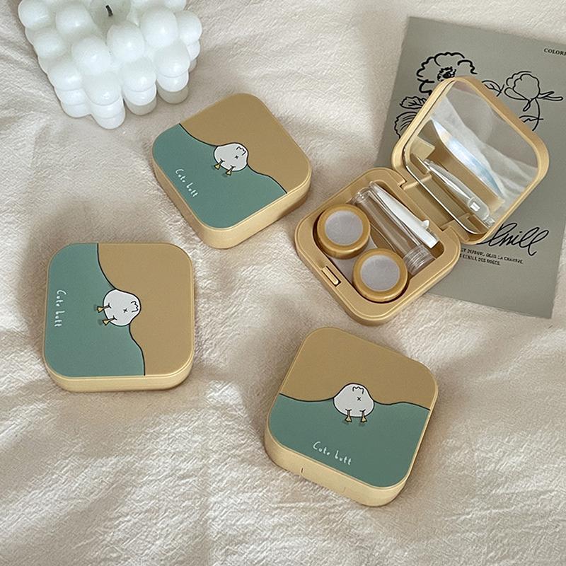 Ins Like A Fish Ретро Простой Конфетный Цвет Компактный Футляр Для Контактных Линз Партнер Коробка Коробка Для Ухода За Зрачками Откидная Крышка