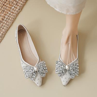 Weiwei girl 5933-8 остроносые одинарные туфли женские на плоской подошве 2025 новые неглубокие однопедальные туфли со стразами женские