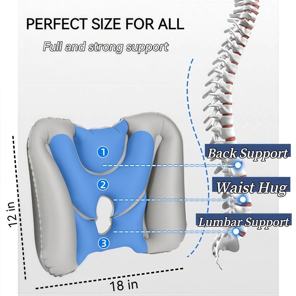 Inflatable Lumbar Pillow for Airplane Travel Back Support Cushion for Office Chair or Car Seat Portable Lower Back Support to Relieve Pain Improve