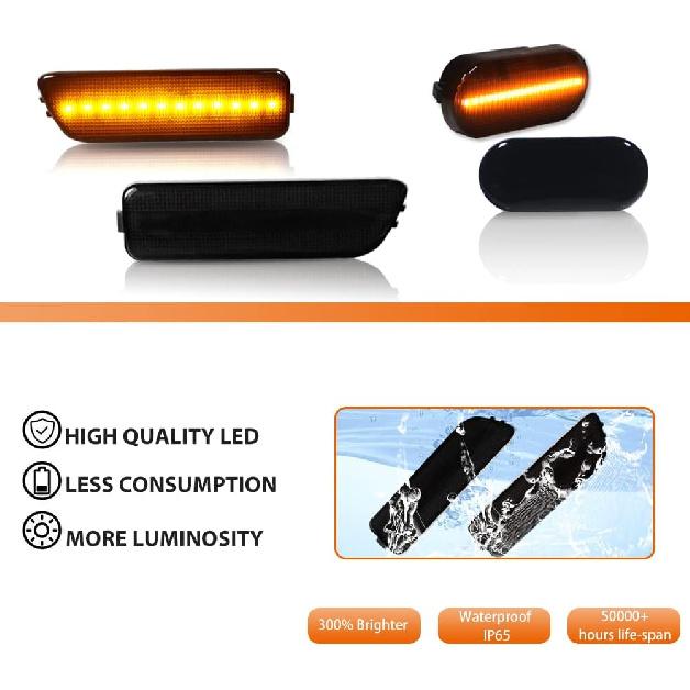 ADIIL 4PCS Smoked Lens Front Bumper Amber LED Side Marker Lamps Turn Signal Lights For Volkswagen MK4 Golf GTI R32 Jetta