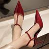 2025 New Women's Pointed Toe Sexy High Heels, Fashionable and Luxurious Patent Leather Ankle Clasp Women's Party Sandals