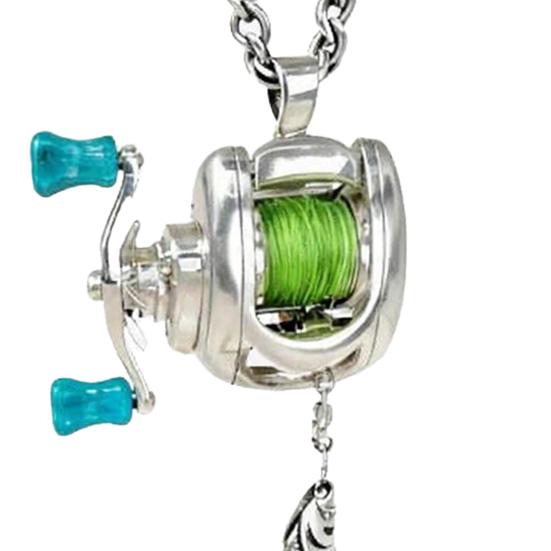 1/2Pcs Mini Fishing Reel Necklace Lightweight Hypoallergenic Alloy Spinning Reel Pendant Necklace with Rotatable Handle Fishing Lovers Gift
