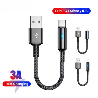 1 шт. Кабель Micro USB 3A 25 см Короткий кабель USB Type-C для передачи данных для iPhone 14 Huawei Xiaomi Samsung S25 S24 Кабель для быстрой зарядки и передачи данных