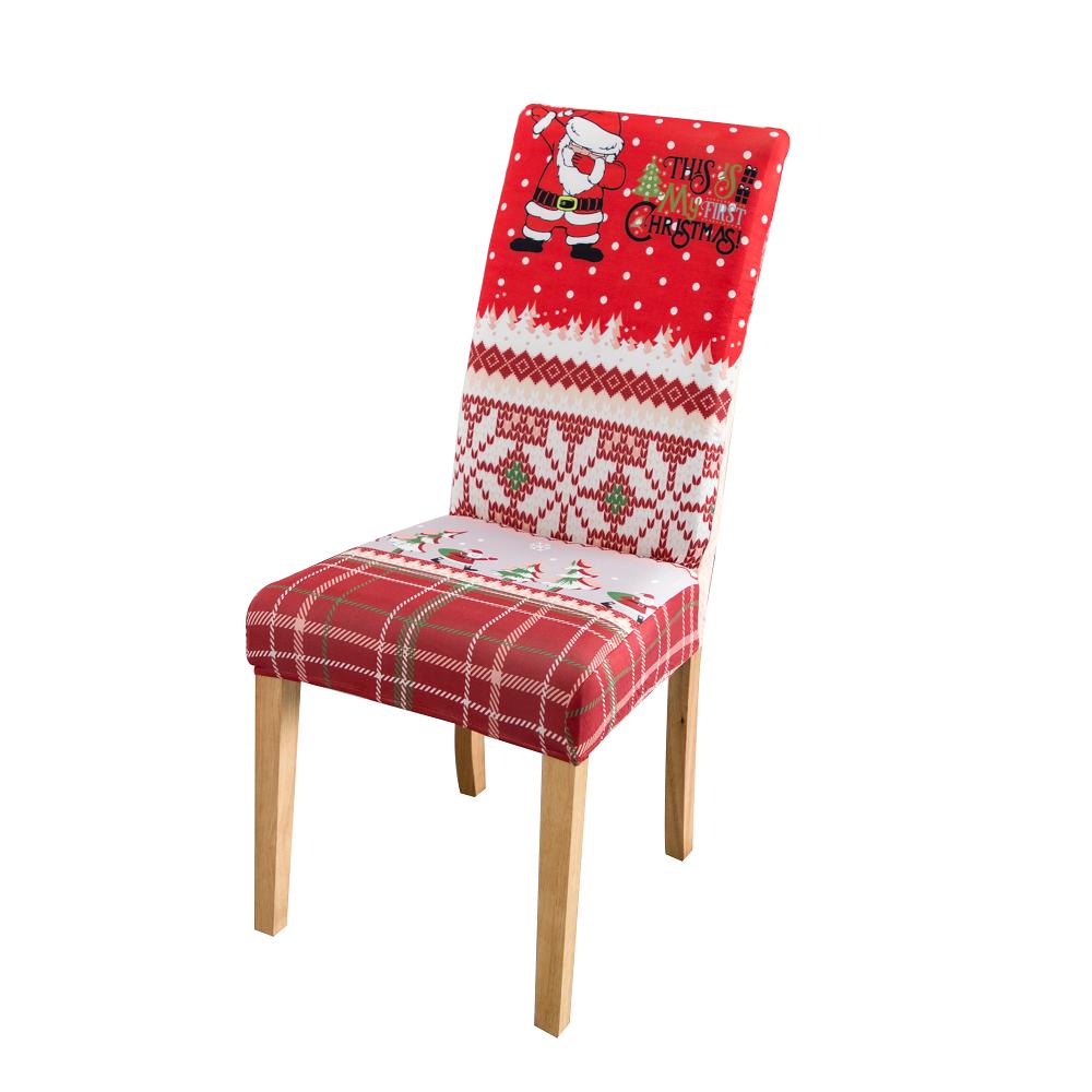Чехол на стул для столовой Рождественский декор 2025 Принт Санта Клауса и снежинок Чехлы для офисного стула Эластичный Съемный Чехол на сиденье стула