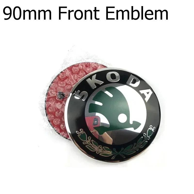 AGTQ2 80/90mm ABS Logo Car Front Head Rear Tail Trunk Badge Sticker For Skoda Superb Fabia 2 Octavia Laura RS Rapid Yeti Karoq Kodiaq