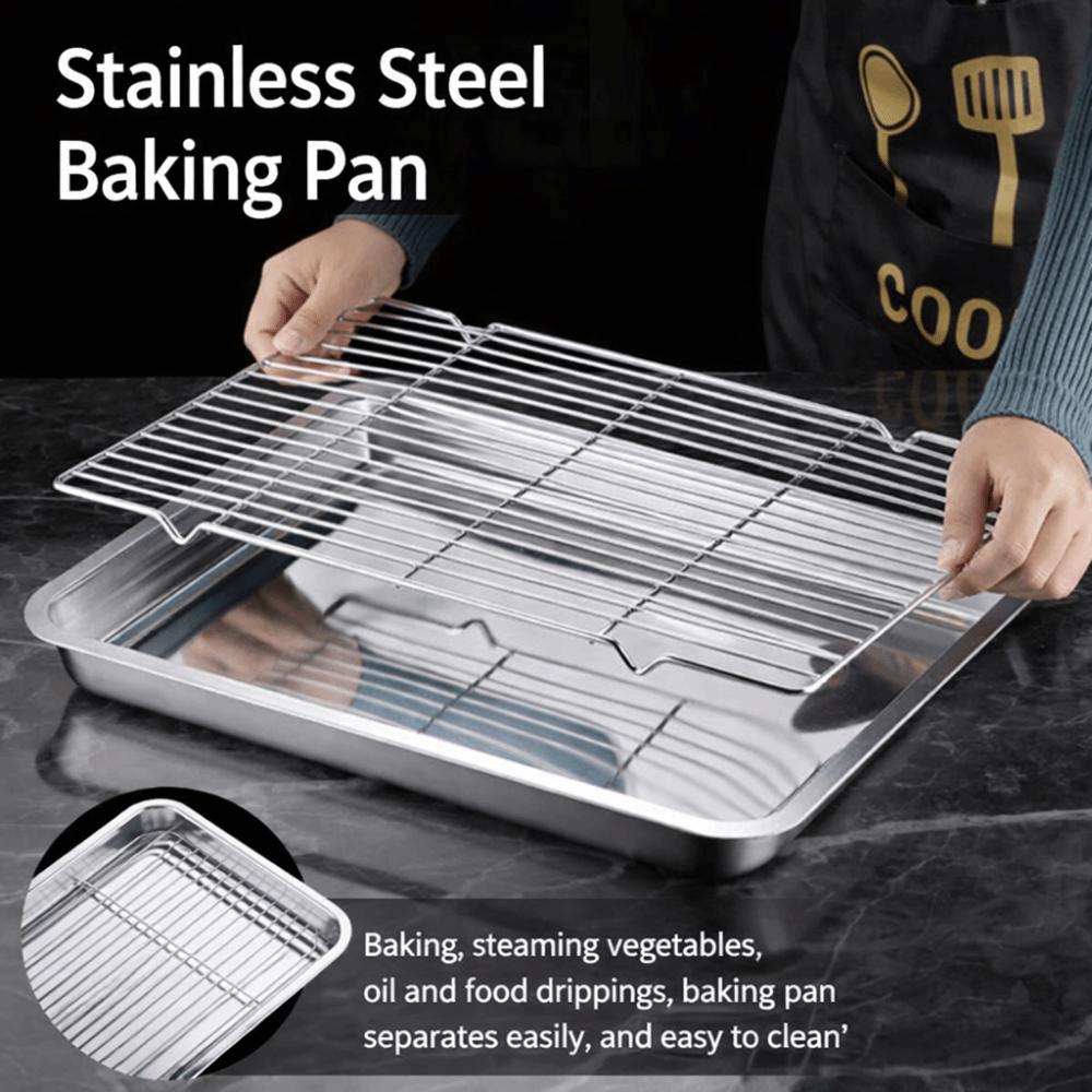 Removable Stainless Steel Baking Pan with Cooling Rack Oven Rack BBQ Tray for Cooking Roasting