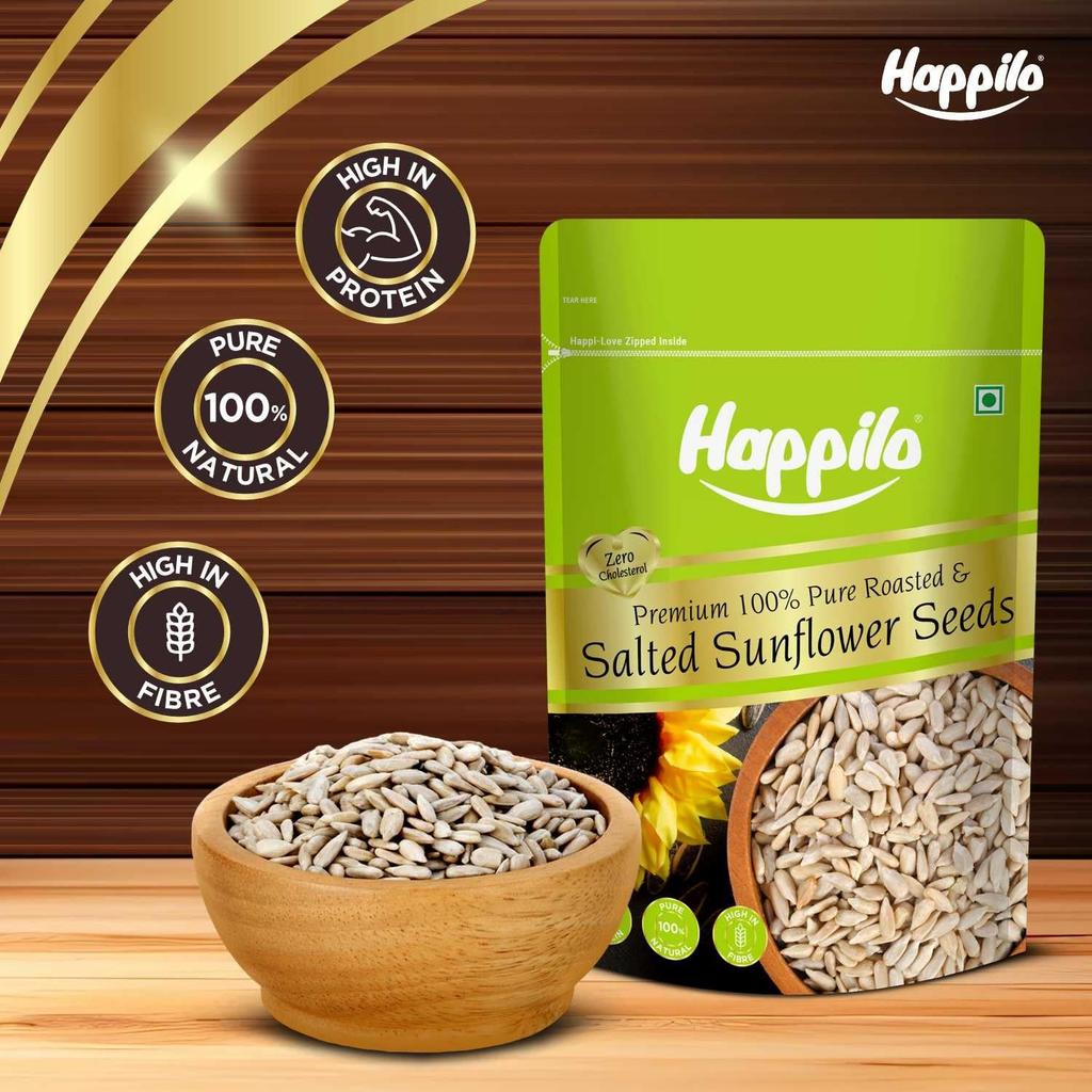 Семена подсолнечника соленые (250 г), Premium 100% Pure Roasted & Salted Sunflower Seeds, Happilo