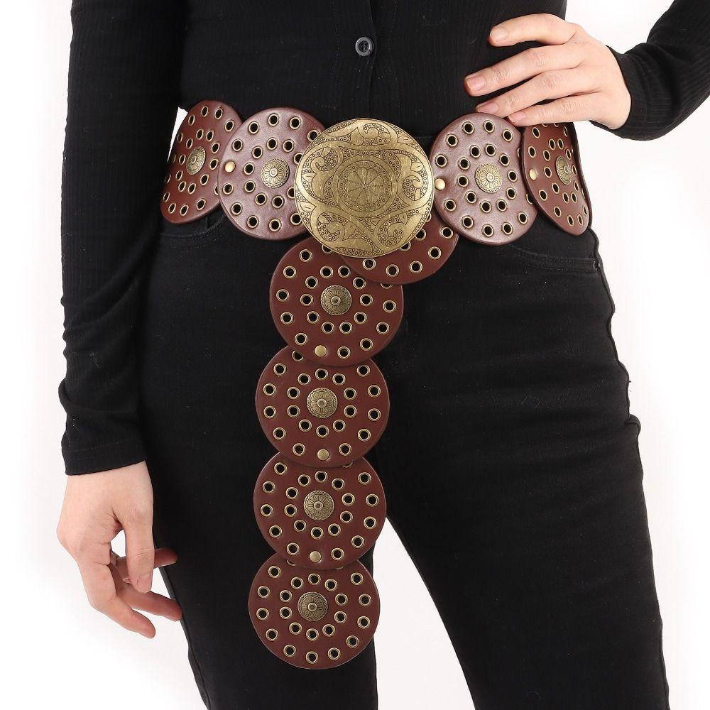 Western Style Disc Belt Y2K Wide Disc Belt Cowboy Wide Disc Belt Hollow Belt for Women