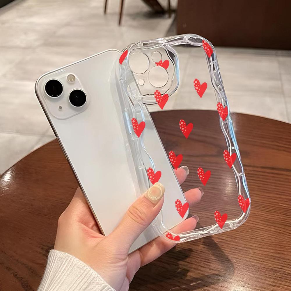 Cross Border Hot Selling Full Screen Heart-shaped Phone Case 16 Pro Max Apple 15 12 13 Wavy Edge 11 XS XR 7 8 Plus Case Funda