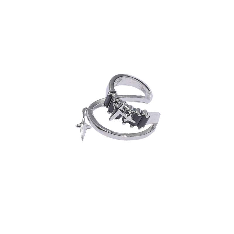 Punk Black Zircon Star Ear Clip for Women Simple Metal Four Pointed Star Non Piercing Earrings Charm Jewelry Accessories