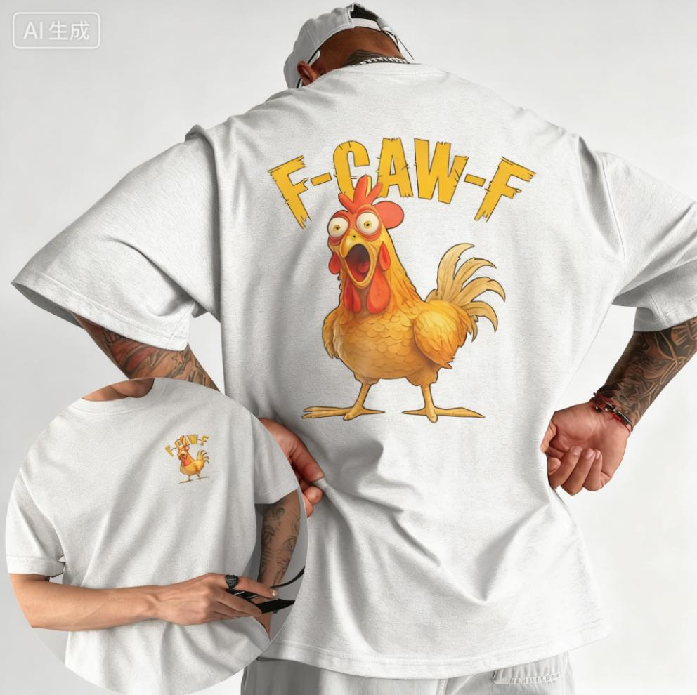2025 Summer Funny F Caw F Chicken FCAWF Chicken 100 Pure Cotton Printed Tshirt Men Crew Neck Short Sleeve Gift Idea Clothes