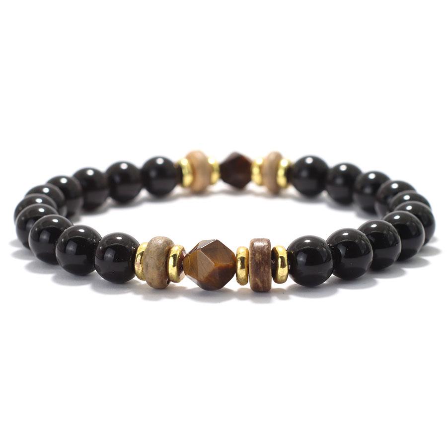 Новый браслет из натурального камня оникса и тигрового глаза для мужчин и женщин, латунные деревянные бусины, браслет-подвеска для пары, 8 мм, бисерный браслет, Pulsera