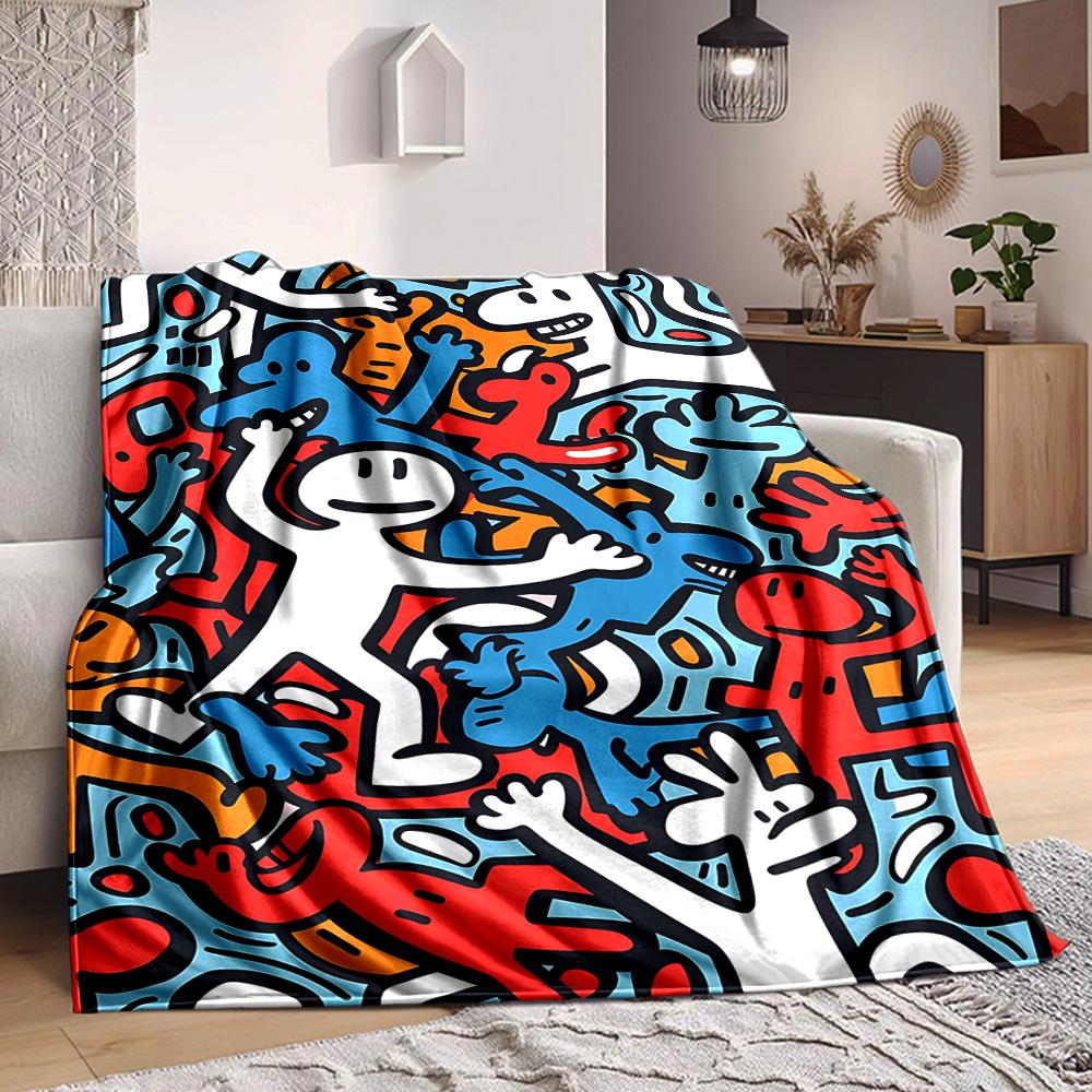 1pc Colorful Characters Pattern Blanket Warm, Cozy, And Soft, Suitable for Sofas, Beds, Cars, And Office Use.Perfect for Camping And Travel, Making It