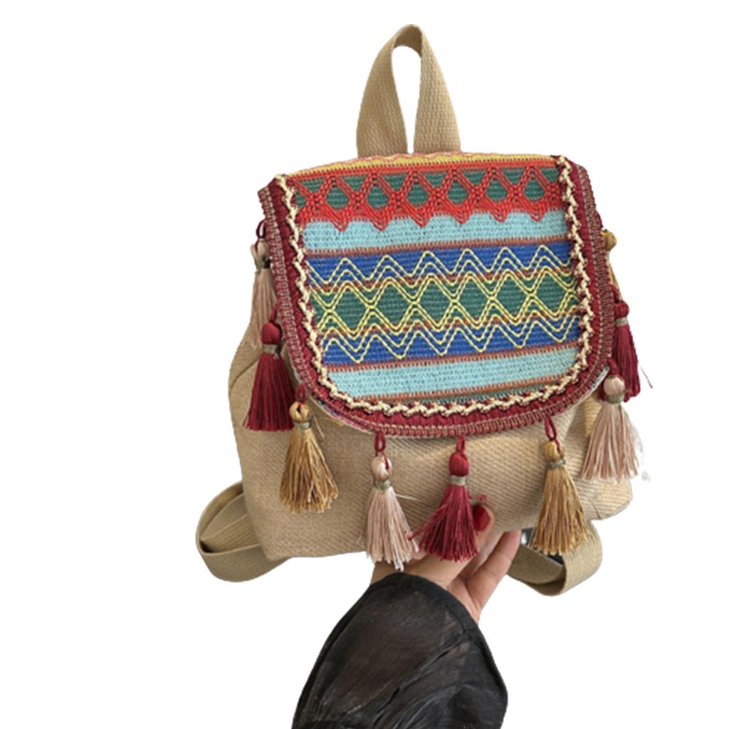 Сумка через плечо с двойным ремнем, рюкзак для девочек-студентов, универсальная сумка с кисточками, школьный рюкзак в этническом стиле для отдыха